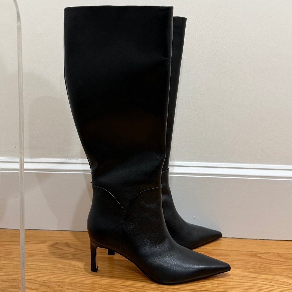 NWOT Marc Fisher Black Knee High Faux Leather Kitten Heel Boots Women's 7.5 M–WC